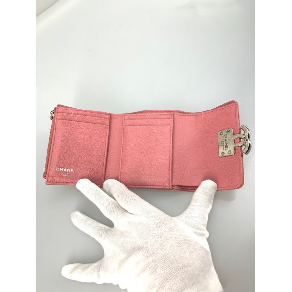 CHANEL Trifold Wallet Pink Leather  Online Hot Sale