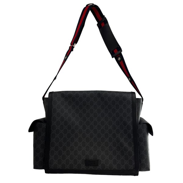 GUCCI Cross Body Bag Monogram Leather BLK GG SUPREME DIAPER BAG For Discount