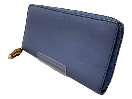 #GUCCI Long Wallet BLU Leather Plain Sale