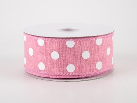 1.5  Stiff Linen Polka Dot Ribbon: Pink (10 Yards) Discount