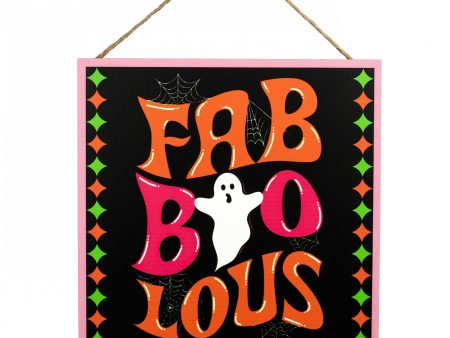 10  Square Wooden Sign: Fab-boo-lous Ghost Pink Boo Sign For Cheap