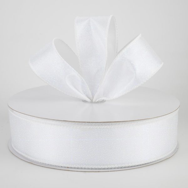 1.5  Iridescent Glitter Misted Satin Ribbon: White (50 Yards) Sale