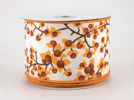 2.5  Bittersweet Berries Ribbon: Ivory, Mustard, Rust (10 Yards) For Discount