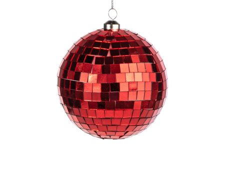 100mm Mirror Disco Ball Ornament: Red on Sale