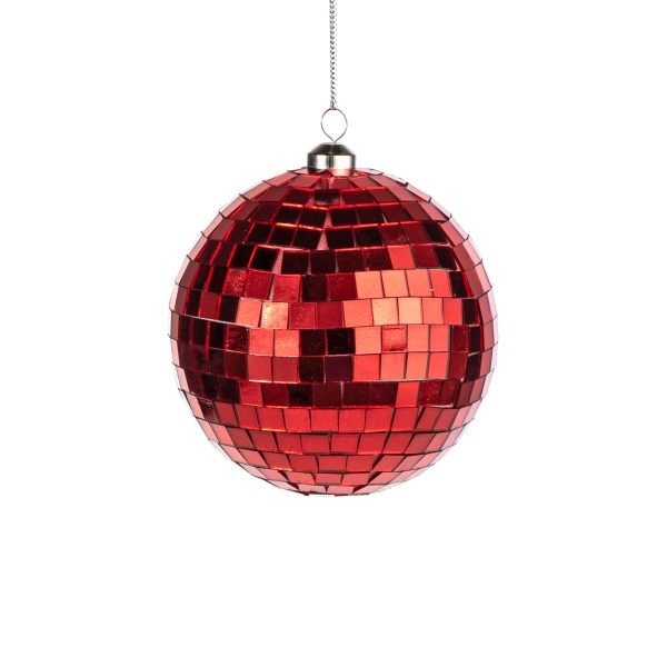 100mm Mirror Disco Ball Ornament: Red on Sale