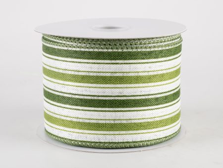 2.5  Linen Ticking Stripes Ribbon: White, Sage Green, Willow (10 Yards) Online