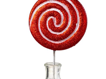 14  Glitter Lollipop Peppermint Pick: Red & White Online Sale