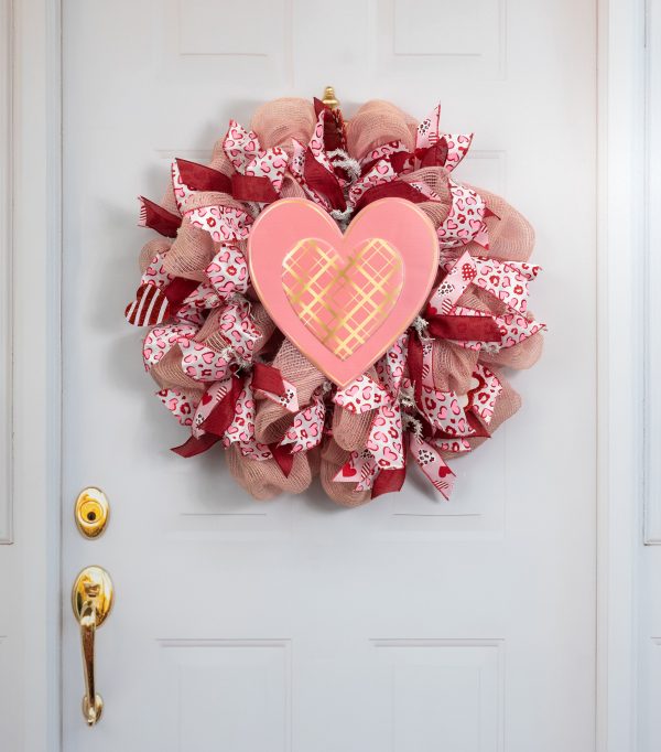 12  Metal Embossed Hanger: Pink & Gold Plaid Heart Cheap