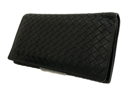 BOTTEGA VENETA Long Wallet BLK Leather 156819  Intrecciato Weave For Sale