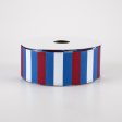 1.5  Horizontal Stripes Satin Ribbon: Red & White on Blue (10 Yards) Online