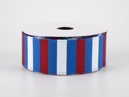 1.5  Horizontal Stripes Satin Ribbon: Red & White on Blue (10 Yards) Online