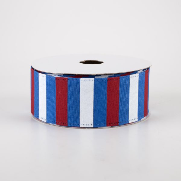 1.5  Horizontal Stripes Satin Ribbon: Red & White on Blue (10 Yards) Online