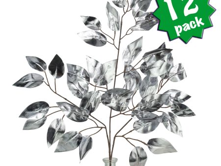 23  Metallic Ficus Leaf Spray: Silver (12) Fashion