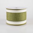 2.5  Textured Linen Overlay Stripe Ribbon: Moss on Ivory (10 Yards) For Cheap