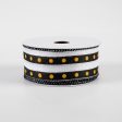 1.5  Dot Stripe Linen Ribbon: Black, White, Yellow (10 Yards) Sale