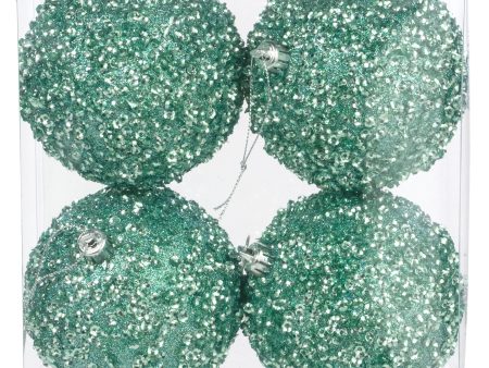 100mm Sequin & Glitter Ball Ornaments: Light Mint Green (Box of 4) Online