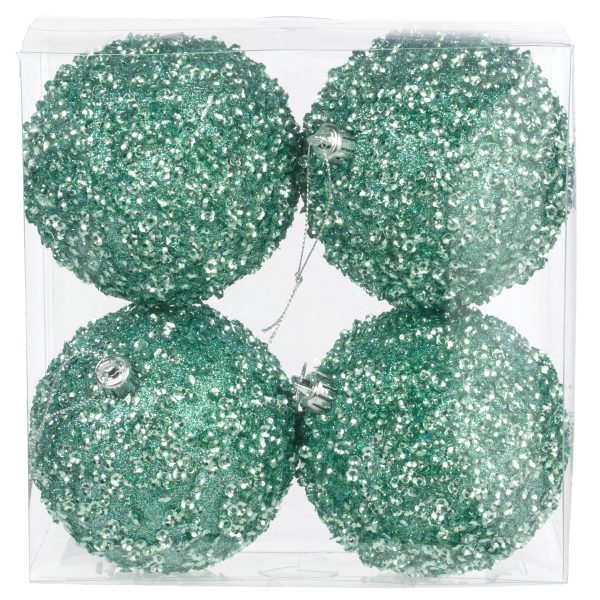 100mm Sequin & Glitter Ball Ornaments: Light Mint Green (Box of 4) Online