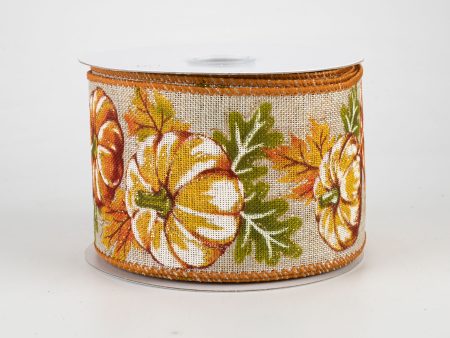 2.5  Early Fall Pumpkin Linen Ribbon (10 Yards) For Sale