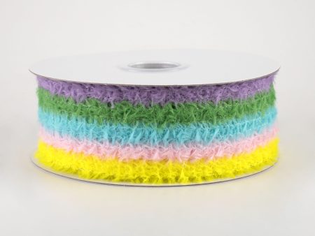 1.5  Fuzzy Stripes Ribbon: Lavender, Blue, Green, Pink, Yellow (10 Yards) For Sale