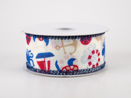 1.5  Linen Nautical Ribbon: Blue & Red (10 Yards) Cheap