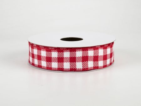 7 8  Woven Wired Buffalo Plaid Ribbon: Red & White (10 Yards) Online Hot Sale