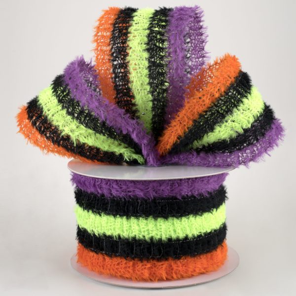 2.5  Fuzzy Stripes Ribbon: Black, Orange, Purple, Lime (10 Yards) Cheap