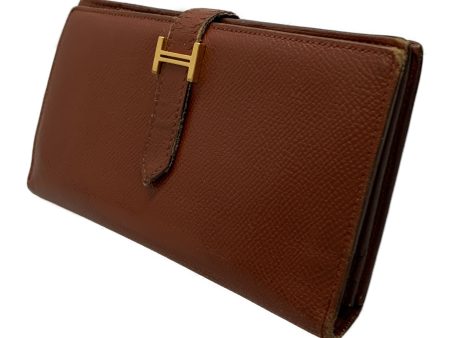 #HERMES Long Wallet BRW Leather Plain on Sale