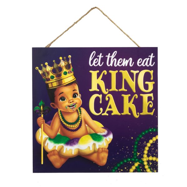 10  Square Wooden Sign: Let Them Eat King Cake Baby Online Sale