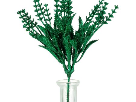 11  Glittered Flowering Leaf Pick: Emerald Green Fashion