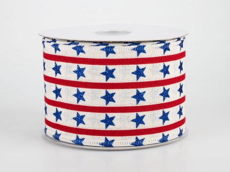 2.5  Vertical Stars & Stripes Ribbon: Ivory (10 Yards) Online Hot Sale