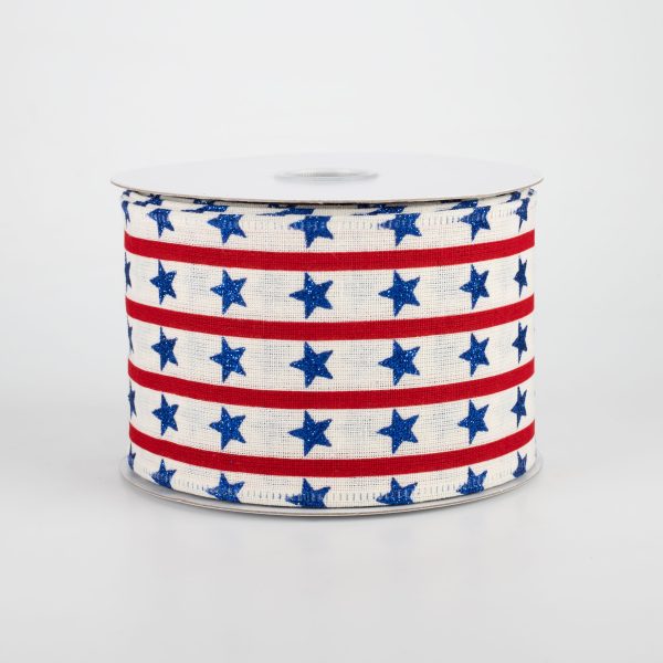 2.5  Vertical Stars & Stripes Ribbon: Ivory (10 Yards) Online Hot Sale