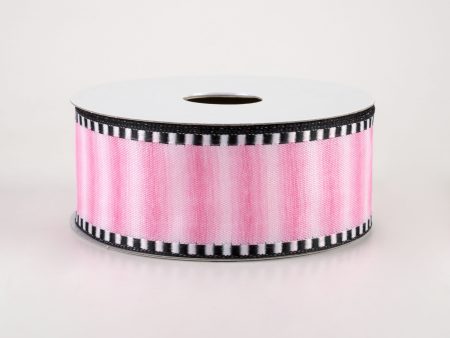 1.5  Ombré Stripe With Black & White Edge Ribbon: Pink (10 Yards) Discount