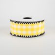 1.5  Dashed Edge Check Plaid Ribbon: Yellow & White (10 Yards) Online Sale