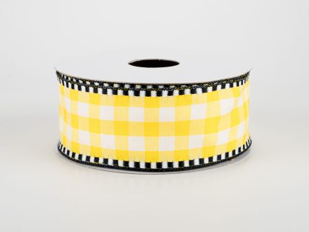 1.5  Dashed Edge Check Plaid Ribbon: Yellow & White (10 Yards) Online Sale