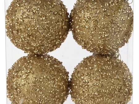 100mm Sequin & Glitter Ball Ornaments: 18K Gold (Box of 4) Supply