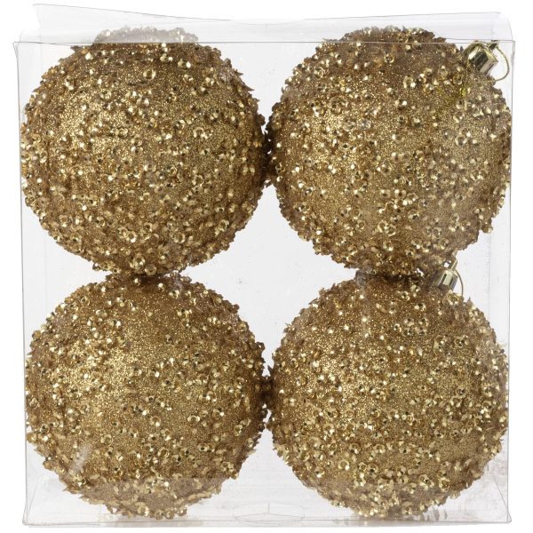 100mm Sequin & Glitter Ball Ornaments: 18K Gold (Box of 4) Supply