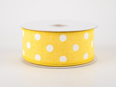 1.5  Stiff Linen Polka Dot Ribbon: Yellow (10 Yards) For Cheap