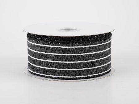 1.5  Stiff Linen Cabana Pinstripe Ribbon: Black (10 Yards) on Sale