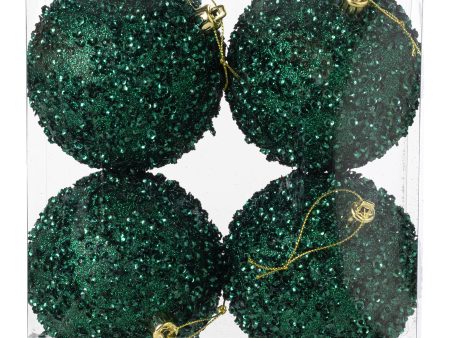 100mm Sequin & Glitter Ball Ornaments: Hunter Green (Box of 4) Cheap