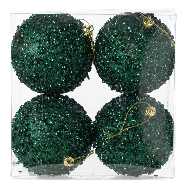 100mm Sequin & Glitter Ball Ornaments: Hunter Green (Box of 4) Cheap