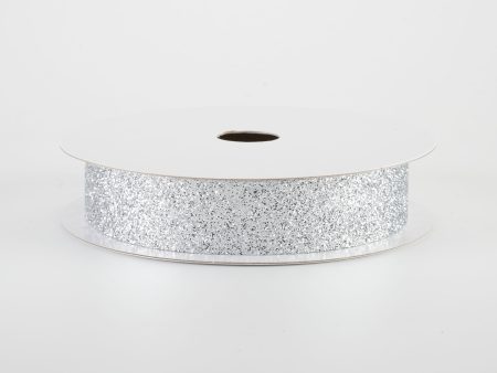 7 8  Metallic Glitter Ribbon Non Wired: Silver (25 Yards) Discount