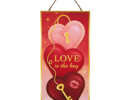 12  Wooden Sign: Love is the Key Hearts Online Sale