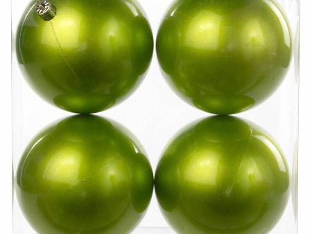 100MM Plastic Ball Ornament: Candy Apple Green (Set of 4) Hot on Sale