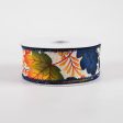 1.5  Linen Navy Fall Leaves Ribbon: Ivory (10 Yards) Online Hot Sale