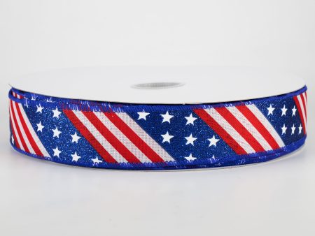 1.5  Patriotic Diagonal Stars & Stripes Ribbon (50 Yards) Supply