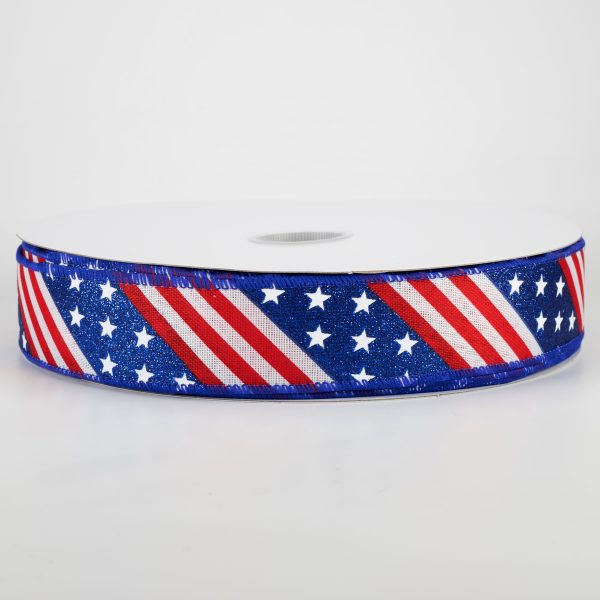 1.5  Patriotic Diagonal Stars & Stripes Ribbon (50 Yards) Supply