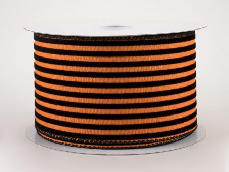 2.5  Flocked Thin Cabana Stripe Ribbon: Orange & Black (10 Yards) Online