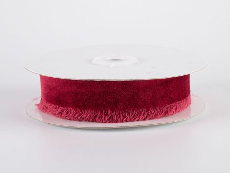 1  Frayed Edge Unwired Velvet Ribbon: Burgundy Red (10 Yards) Supply