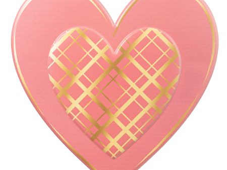 12  Metal Embossed Hanger: Pink & Gold Plaid Heart Cheap