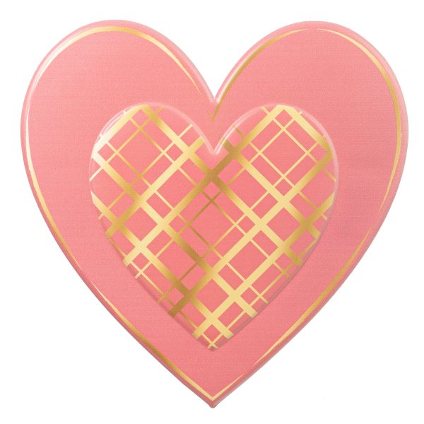 12  Metal Embossed Hanger: Pink & Gold Plaid Heart Cheap